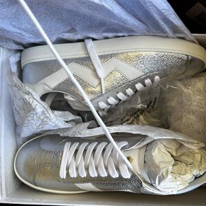 Stuart Weitzman Silver and White Daryl Sneakers